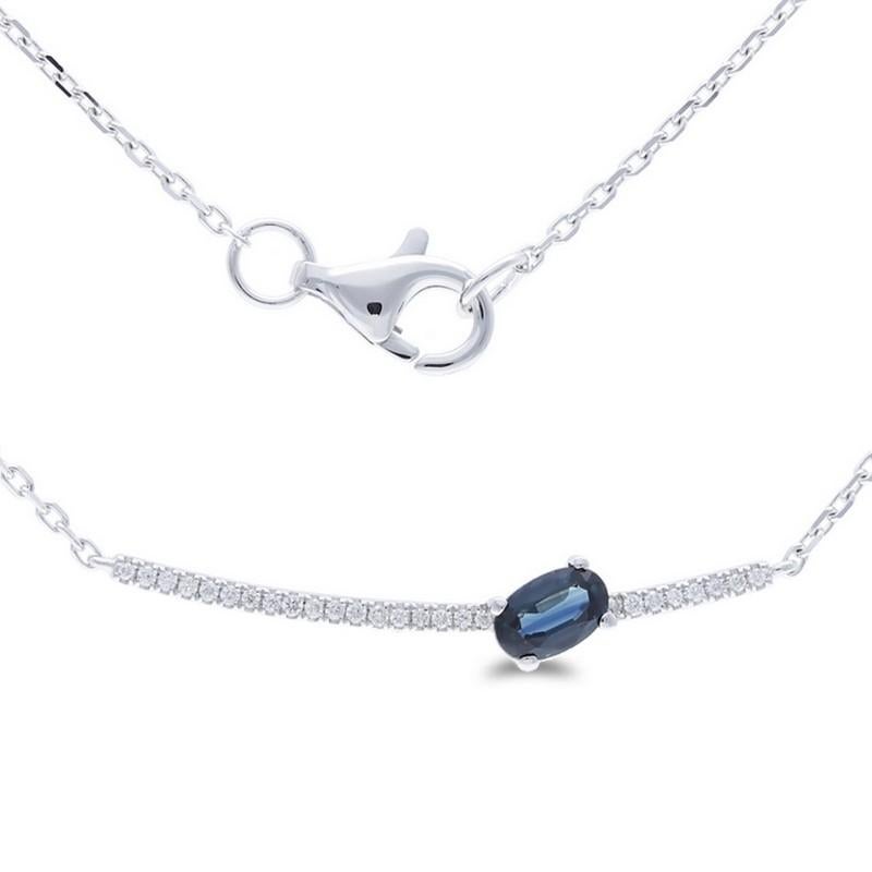 Modern Gazebo Fancy Necklace: 0.05 Ct Diamond & 0.3 Ct Sapphire in 14K White Gold For Sale