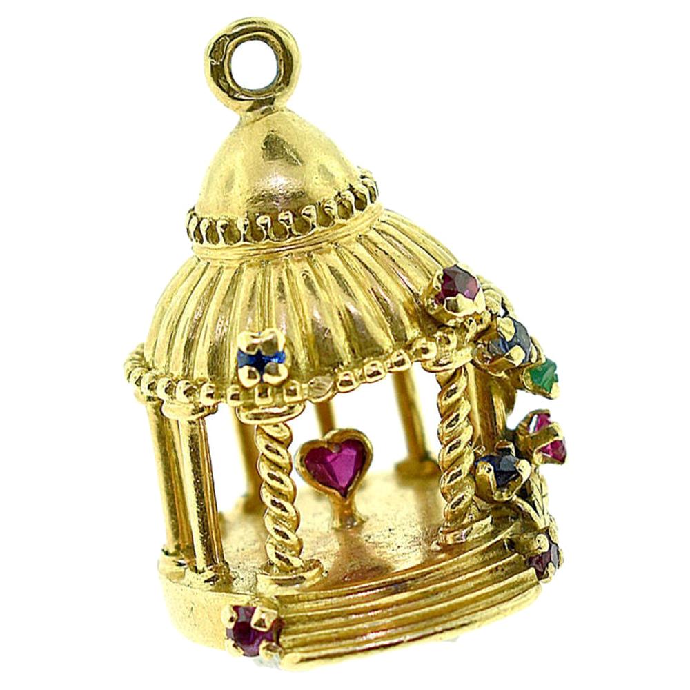 Gazebo Heart Charm Surrounded by Multi-Color Sapphires Pendant