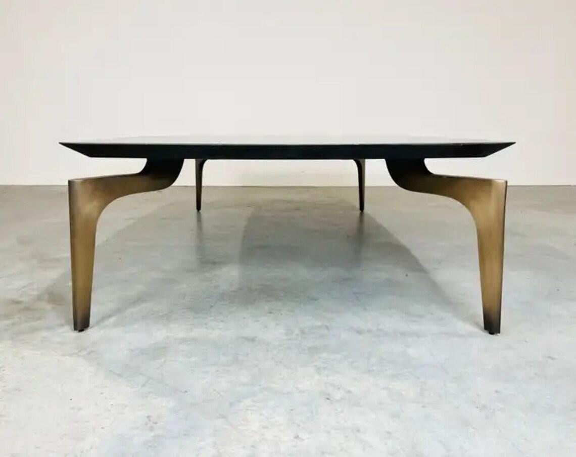 Gazelle Cocktail Table By Holly Hunt Studio -Black Limestone Over Cast Bronze  In Excellent Condition In Southampton, NJ