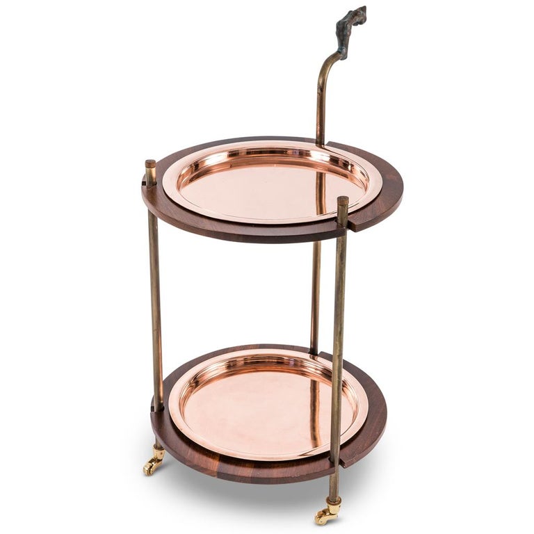The Gazelle cocktail trolley is part of the Primal collection designed by Egg Designs and manufactured in South Africa.
The signature of this pieces is the handle which is cast resin gazelle hoof with a bronzed finish. The drinks trolley is