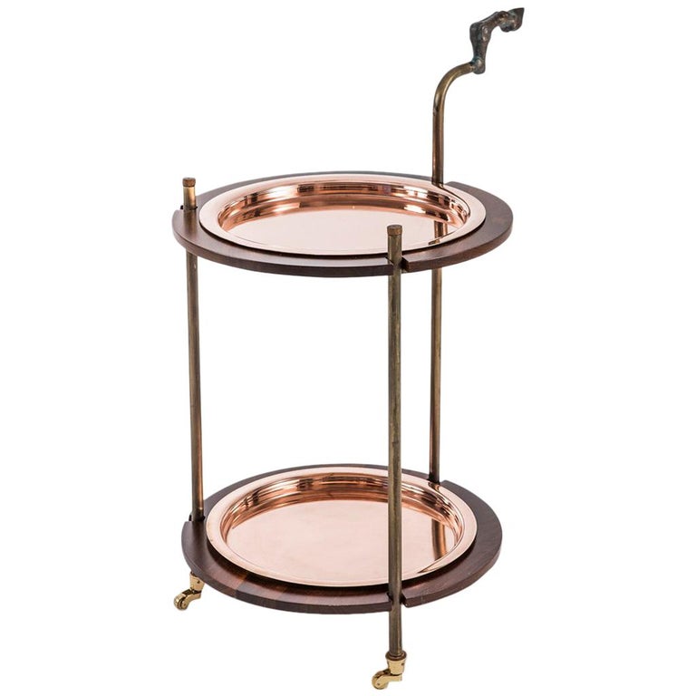 Gazelle Copper, Walnut and Resin Cocktail Bar Cart by Egg Designs For Sale