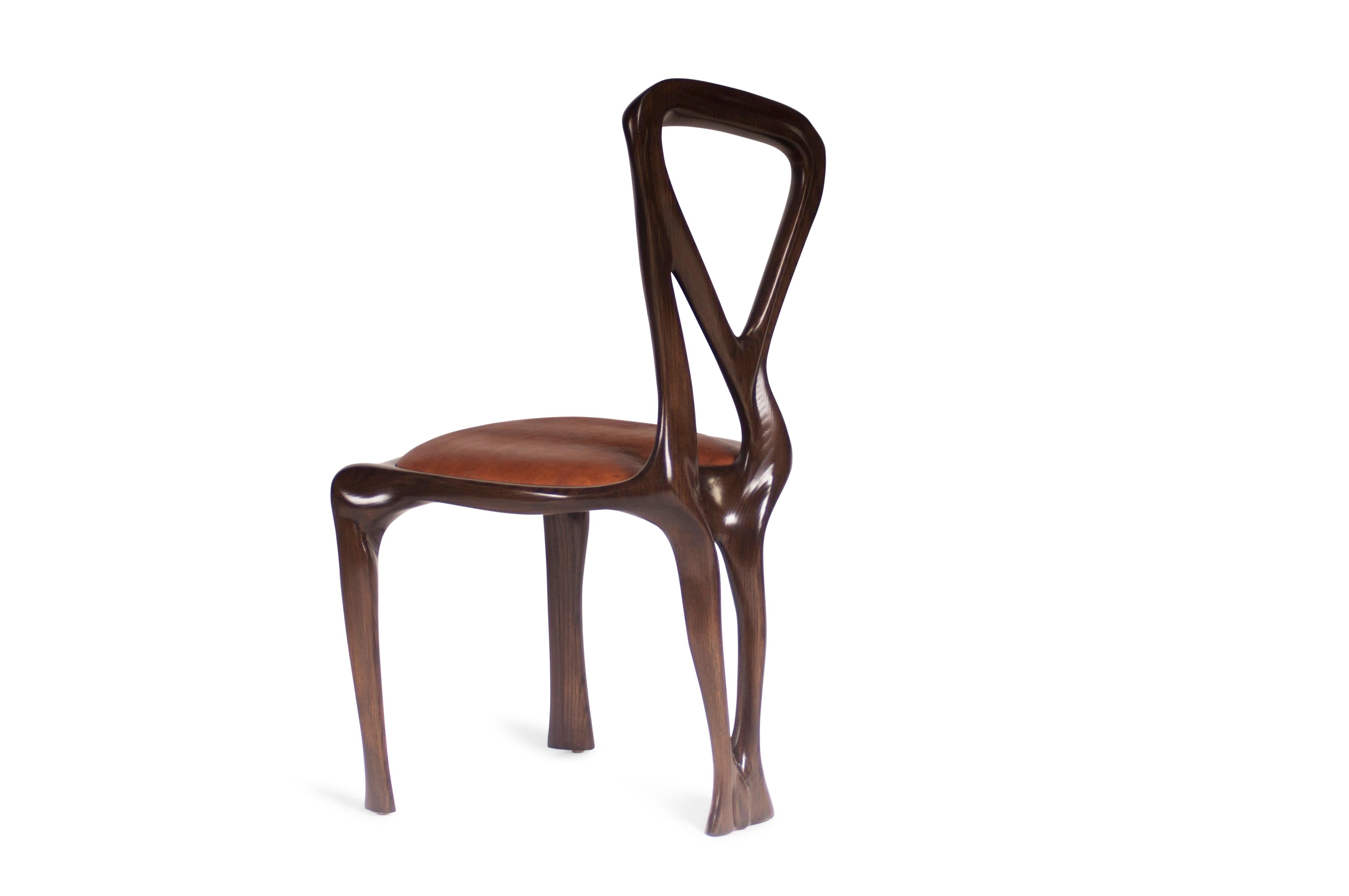 American Amorph Gazelle Dining Chair, Solid Wood, Stained Graphite Walnut For Sale