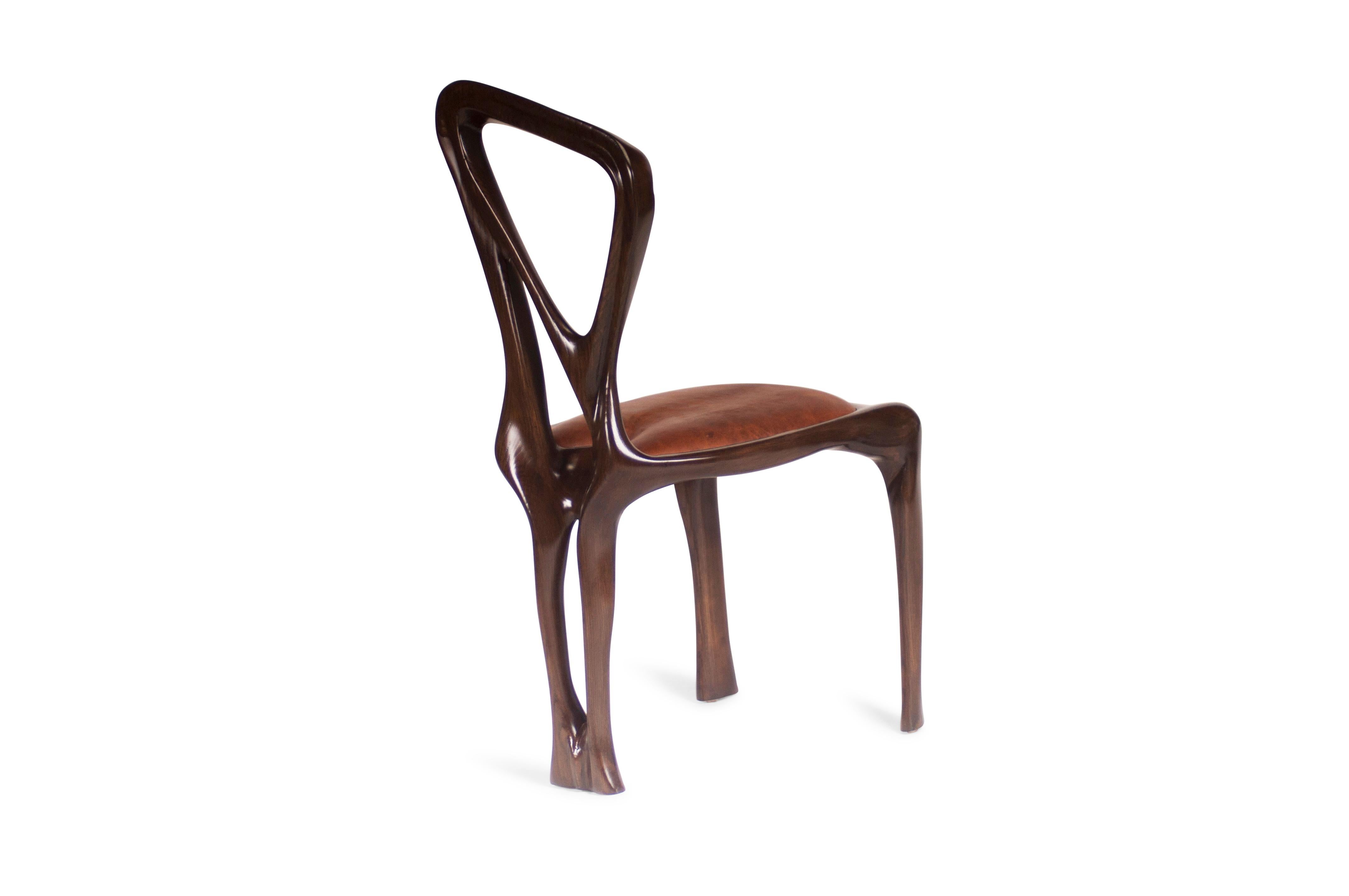 Machine-Made Amorph Gazelle Dining Chair, Solid Wood, Stained Graphite Walnut For Sale
