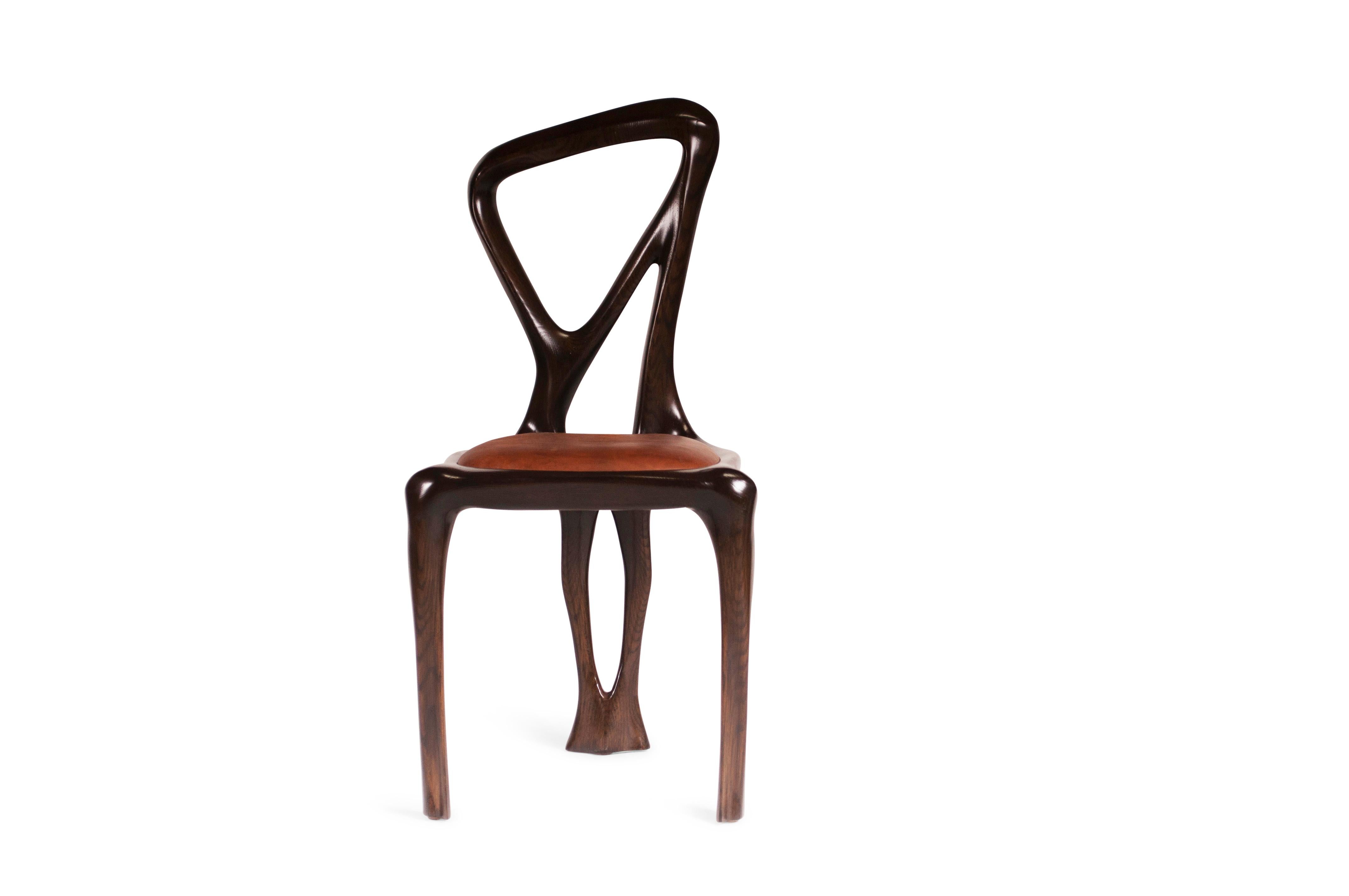 Modern Amorph Gazelle Dining Chair, Solid Wood, Stained Graphite Walnut For Sale