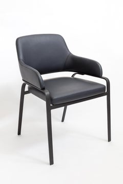 Gazelle Dining Chair with Arms, Contemporary Jet Black Metal Base, Grey Leather
