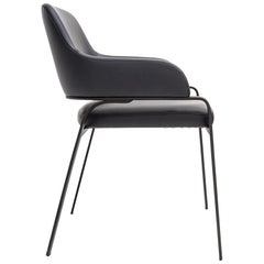 Gazelle Dining Chair with Arms, Contemporary Jet Black Metal Base, Grey Leather