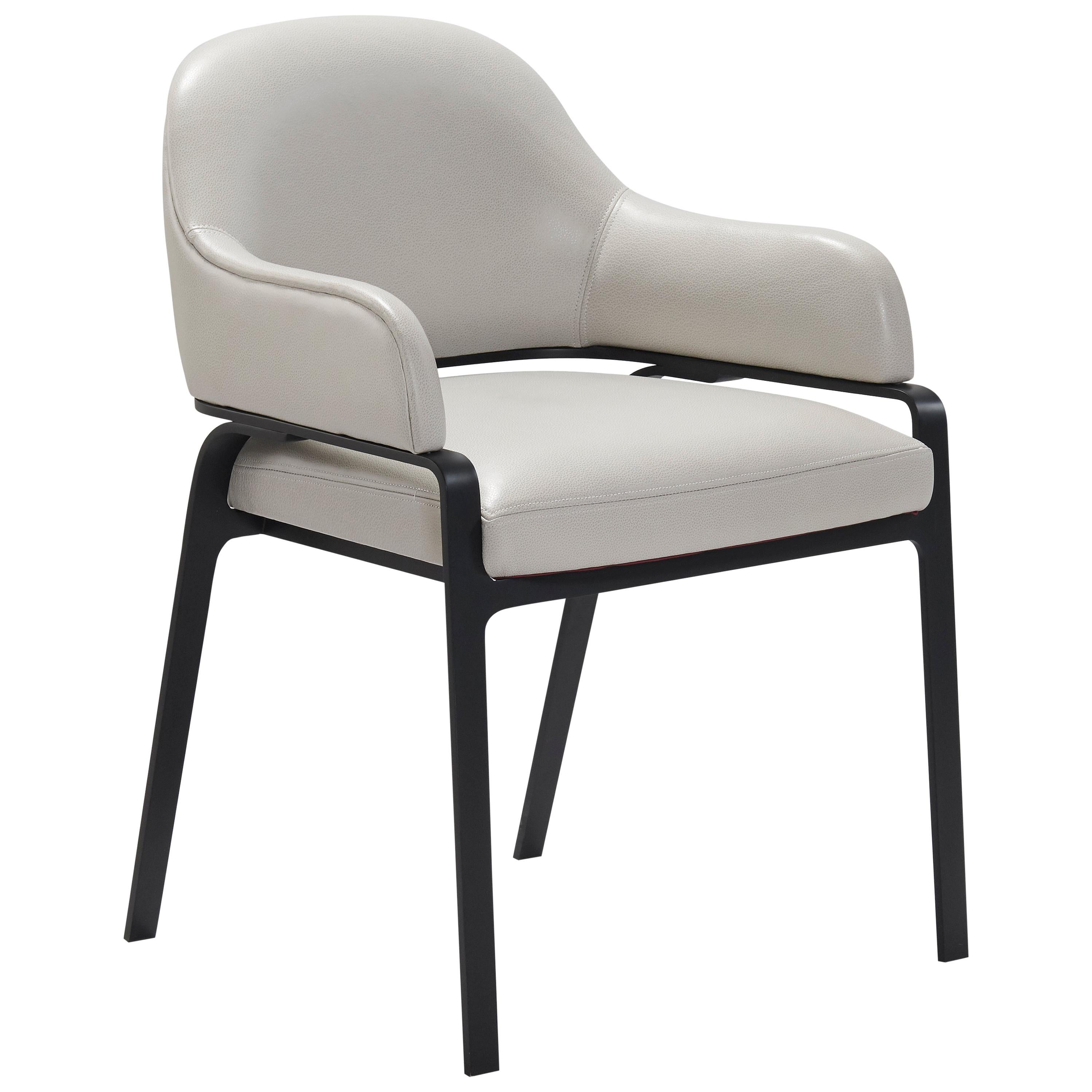 Gazelle Modern Dining Chair in AP Tipper Leather with Black Metal Steel Legs For Sale