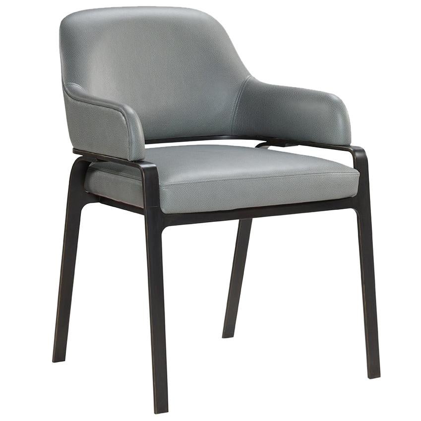 Gazelle Modern Dining Chair with Dark Bronze Patina Legs and Leather For Sale