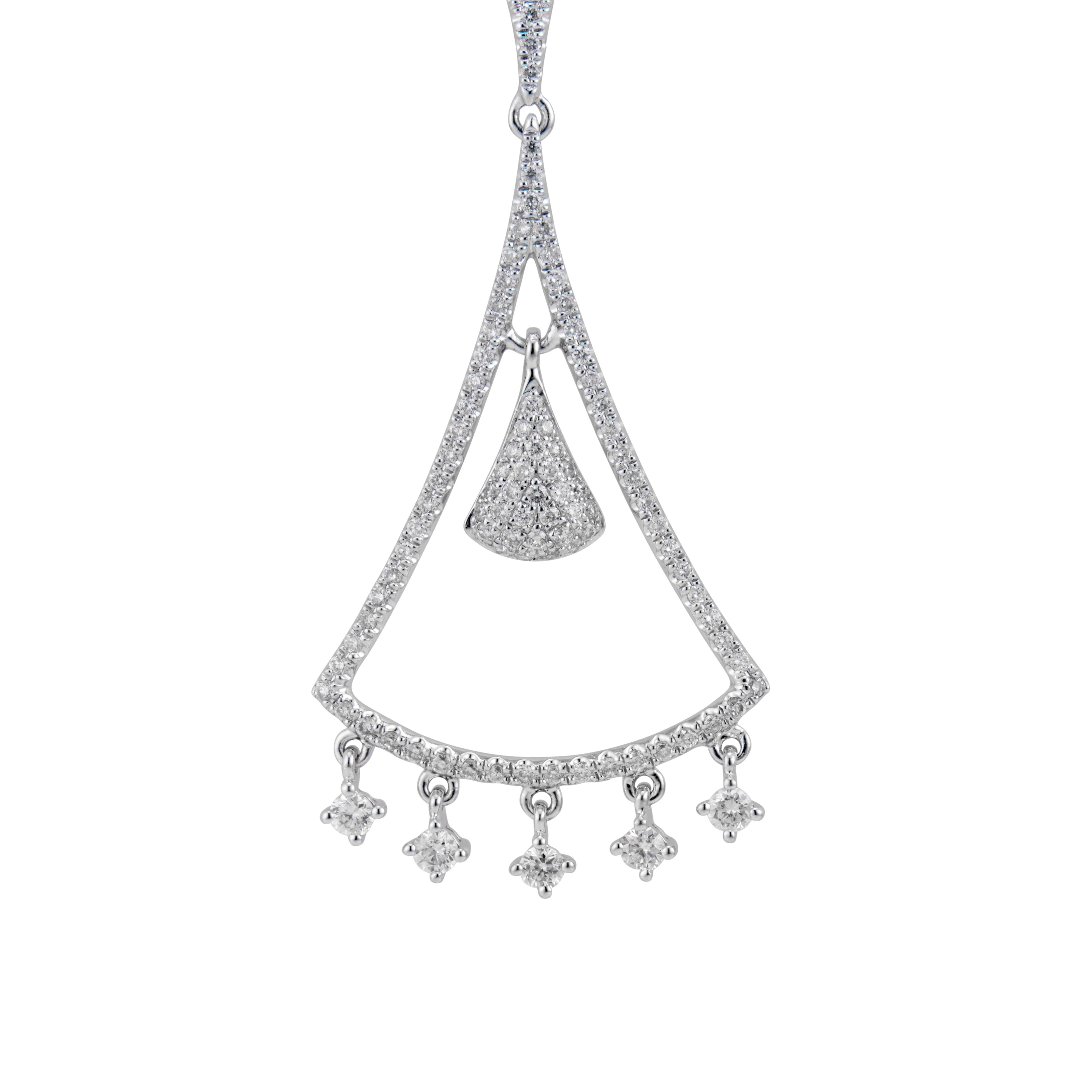 Round Cut GB 1.11 Carat Diamond White Gold Pave Dangle Chandelier Earrings For Sale