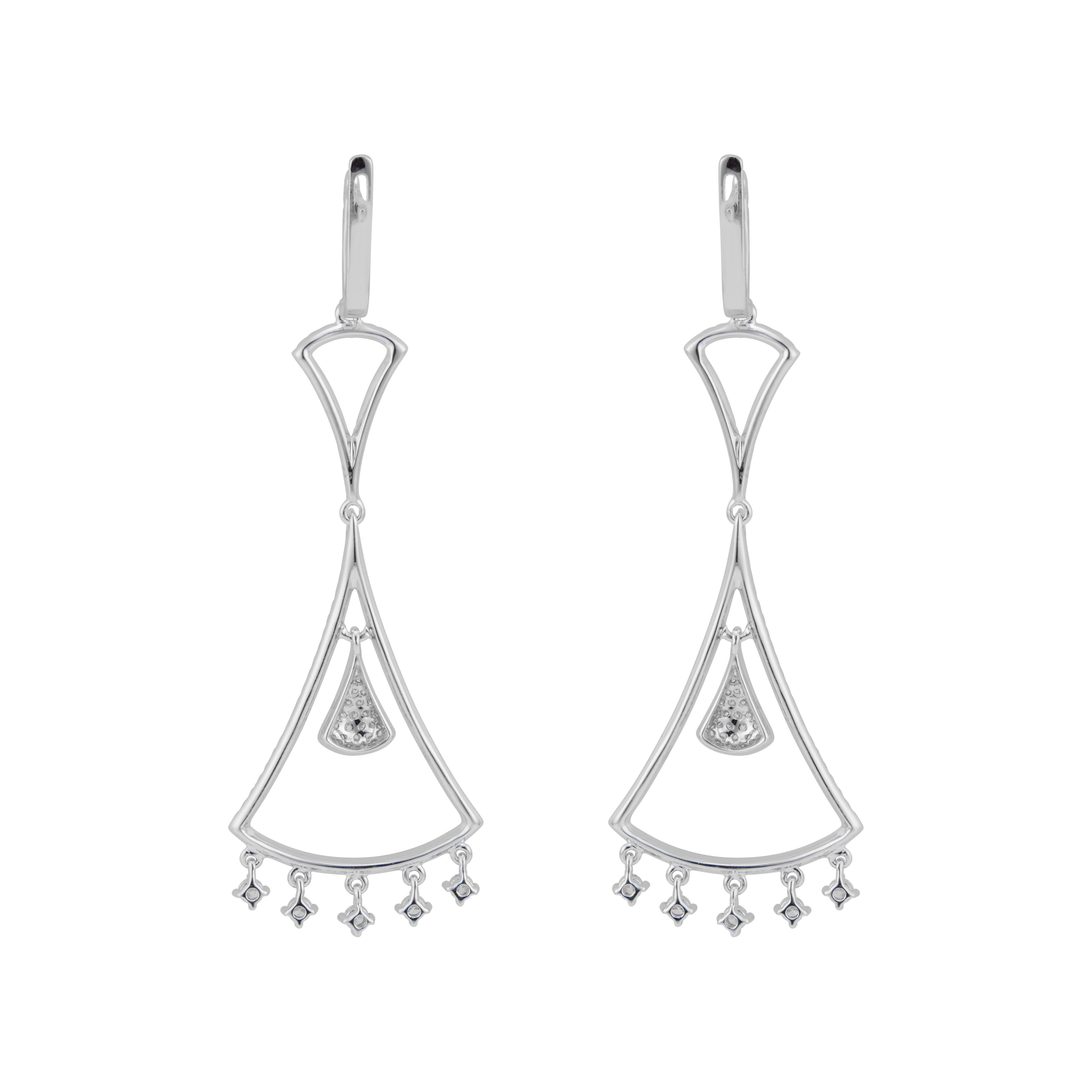 Women's GB 1.11 Carat Diamond White Gold Pave Dangle Chandelier Earrings For Sale