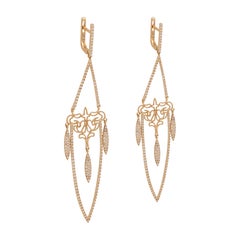 GB 1.29 Carat Diamond Yellow Gold Dangle Chandelier Earrings