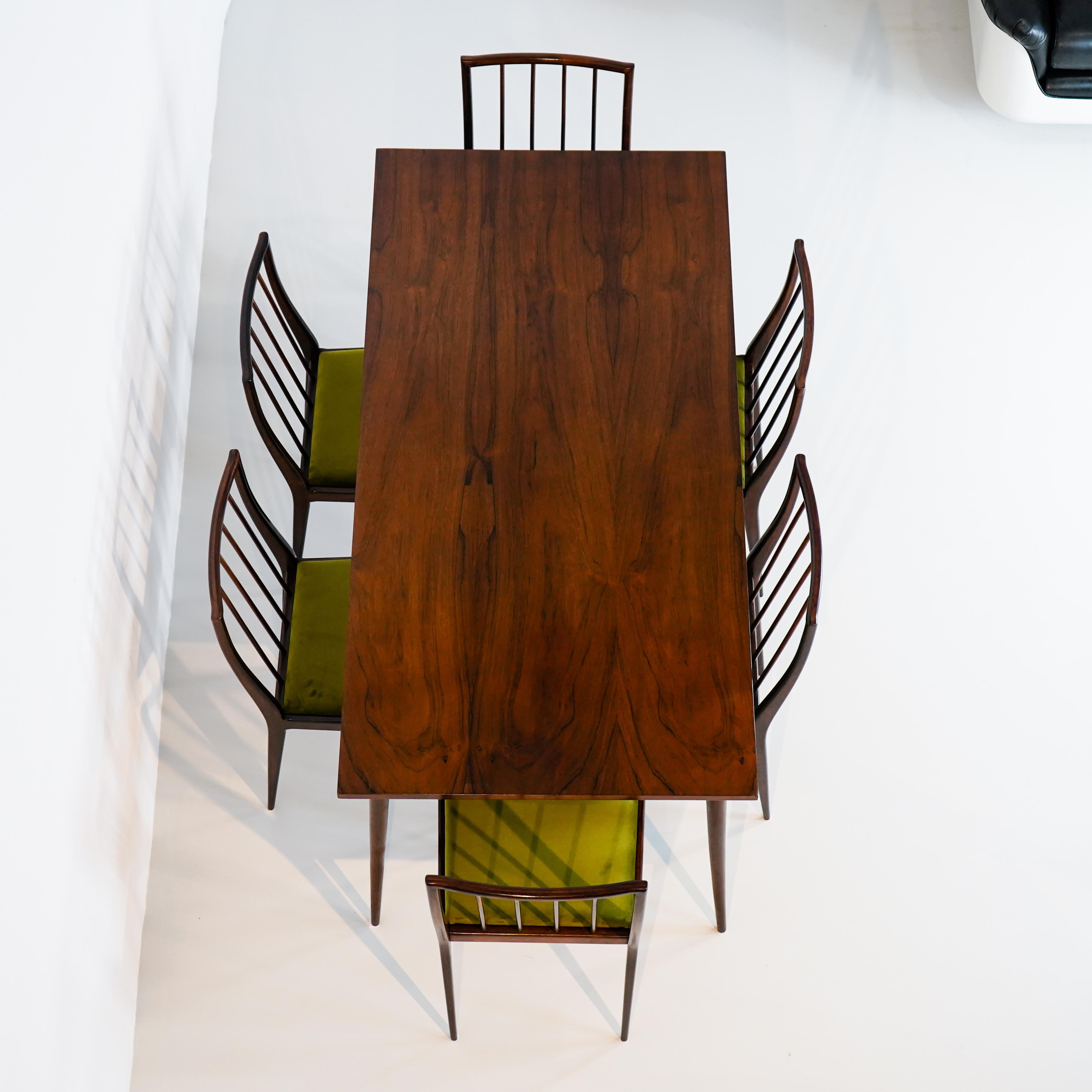 GB01 RIPAS - 6 chaises et table scellée en bois de rose, Geraldo de Barro Unilabor en vente 4