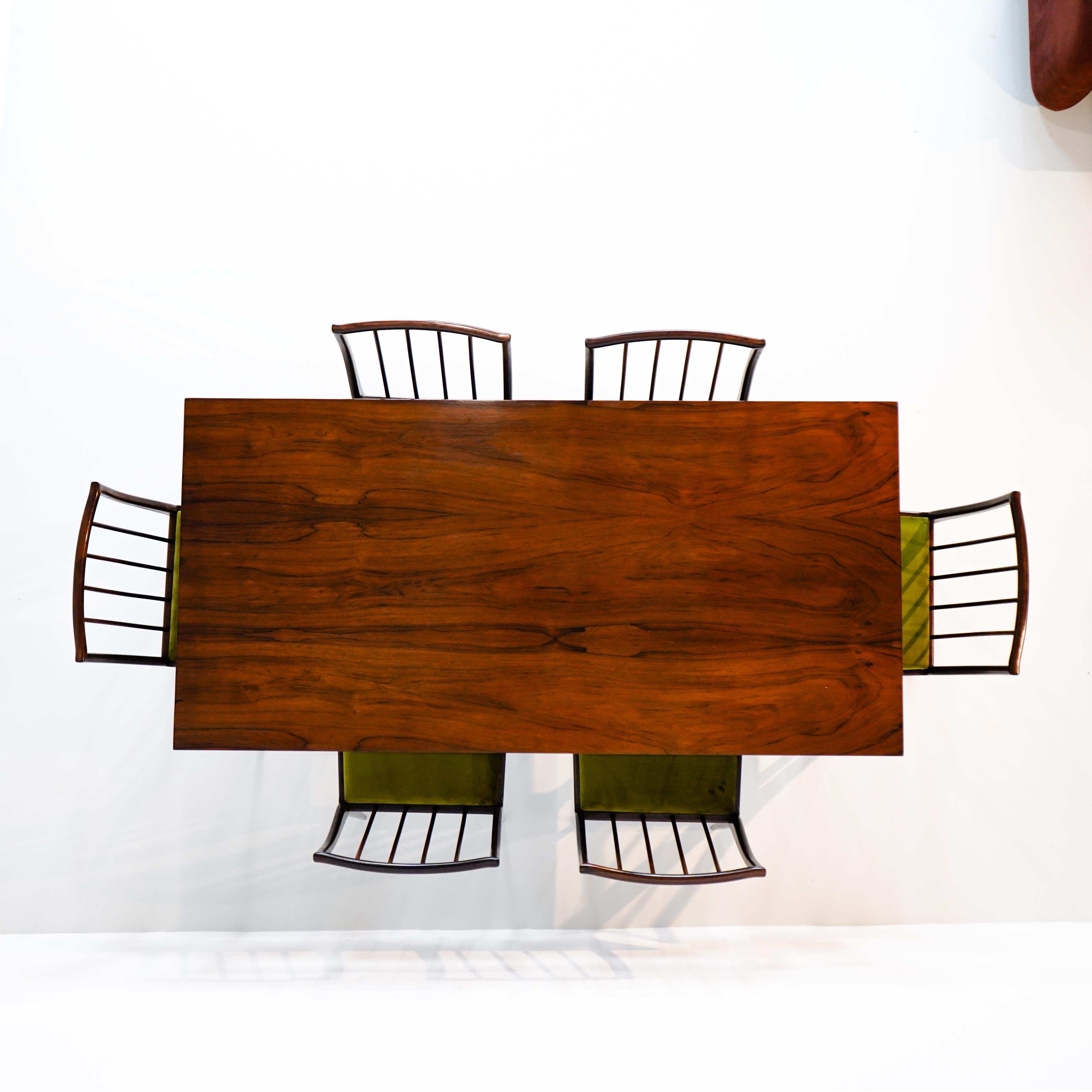 GB01 RIPAS - 6 chaises et table scellée en bois de rose, Geraldo de Barro Unilabor en vente 5