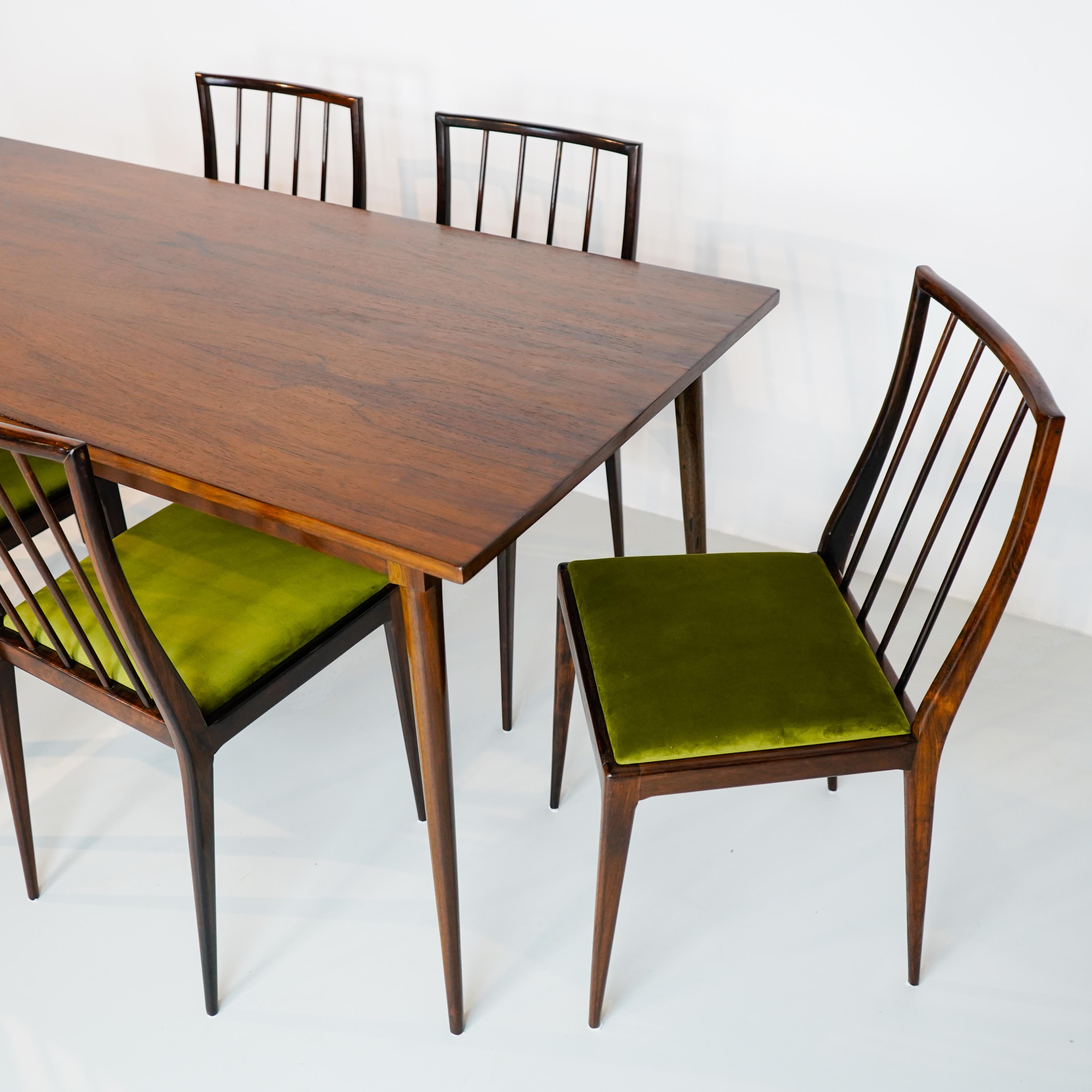 GB01 RIPAS - 6 chaises et table scellée en bois de rose, Geraldo de Barro Unilabor en vente 7