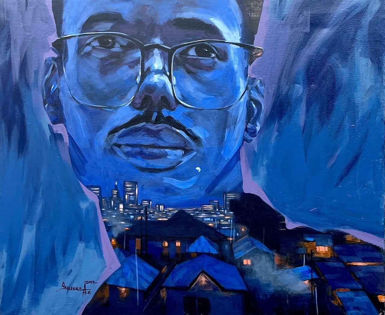 Figurative Painting de Gbelekale Azeez - Hogar Anhelo (Vida Interior) -Siglo XXI, Contemporáneo, Figurativo, Naturaleza, Azul