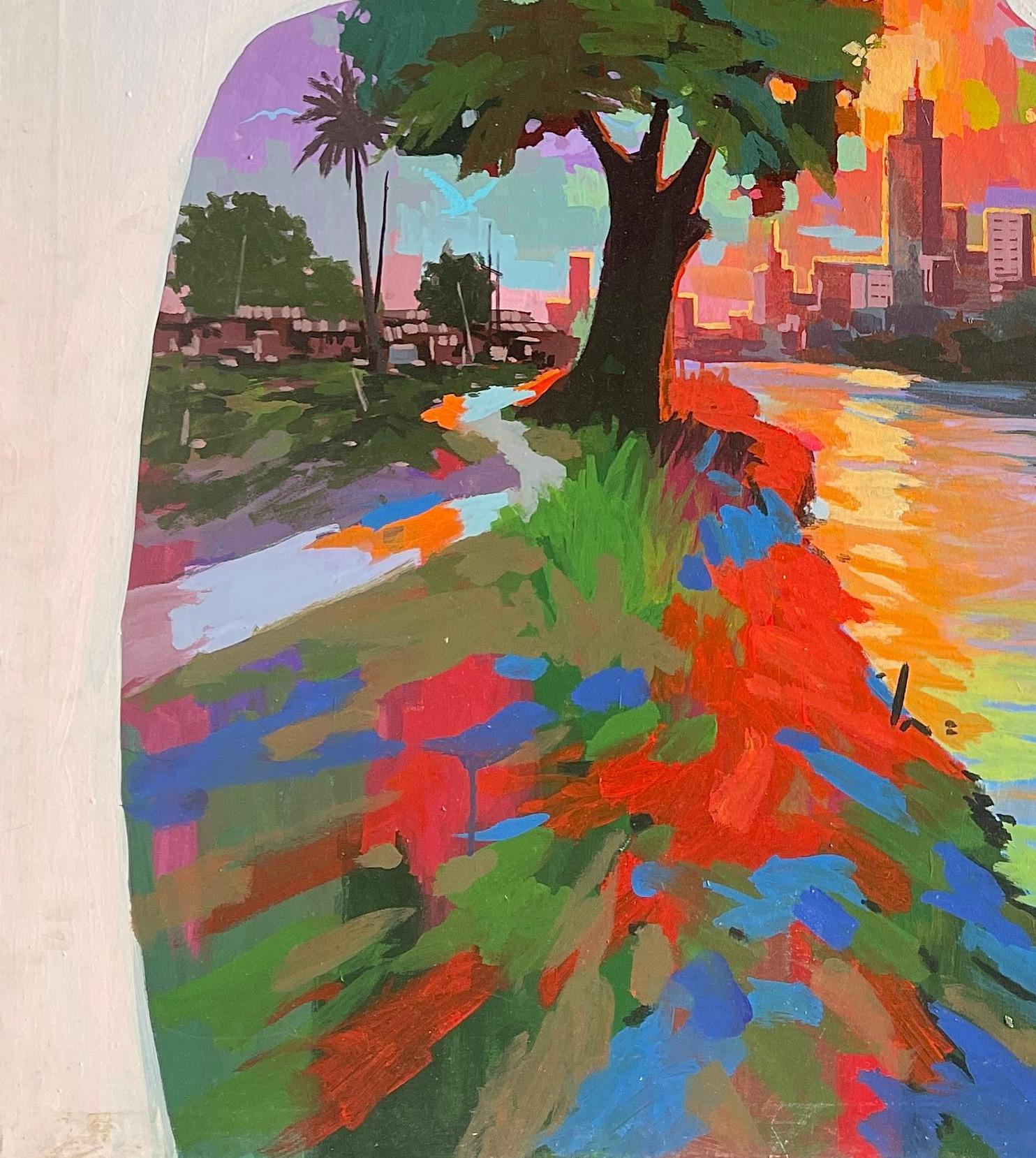 Que reine la paz (vida interior) - Siglo XXI, Contemporáneo, Figurativo, Naturaleza - Landscape Painting Beige de Gbelekale Azeez