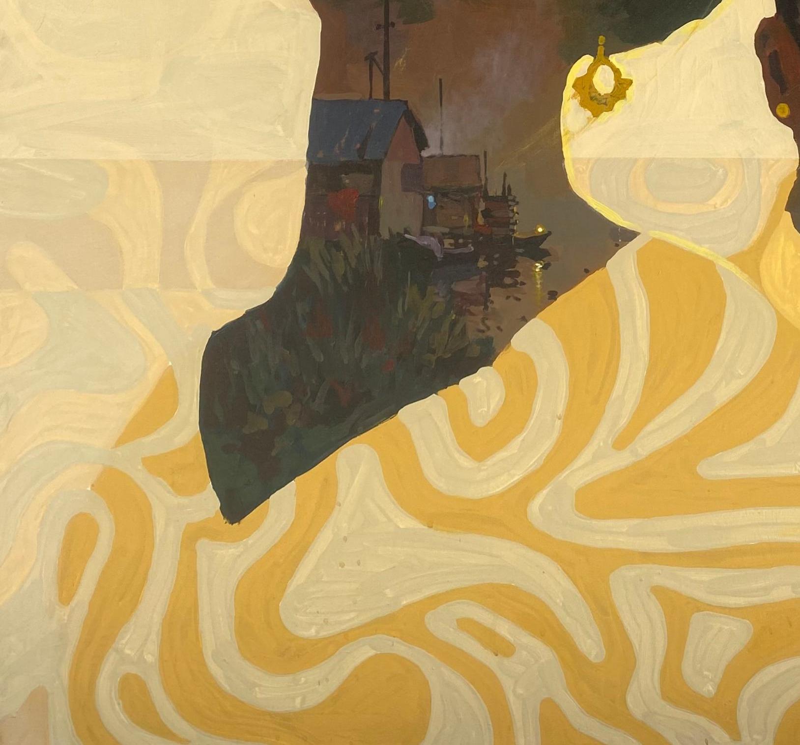 Thread of Becoming (Meditating) -21. Jahrhundert, Zeitgenössisch, Figurativ, Nature (Orange), Landscape Painting, von Gbelekale Azeez