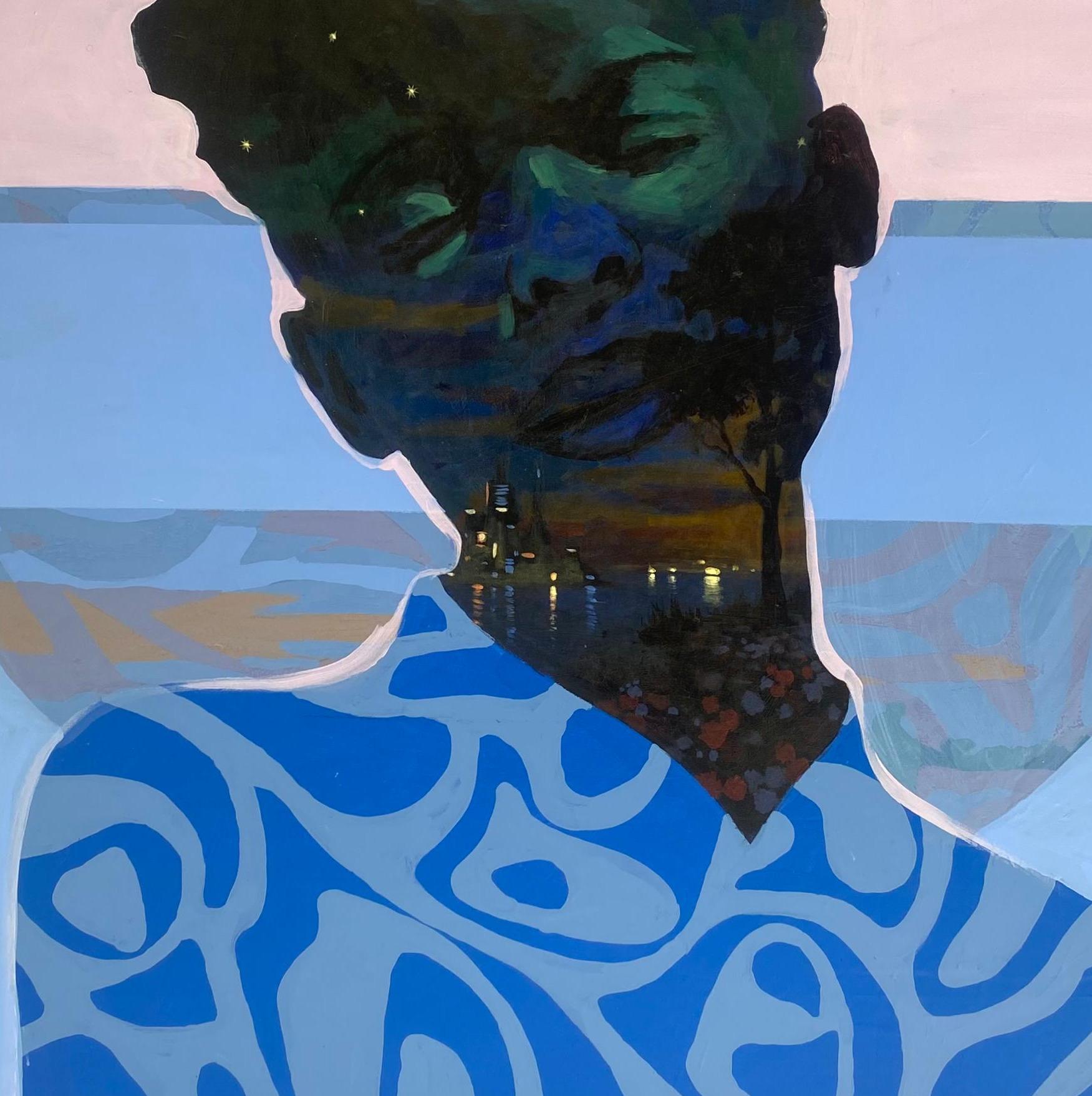 Welt der Lichtung (Meditierend) -21. Jahrhundert, Zeitgenössisch, Figurativ, Nature (Blau), Figurative Painting, von Gbelekale Azeez