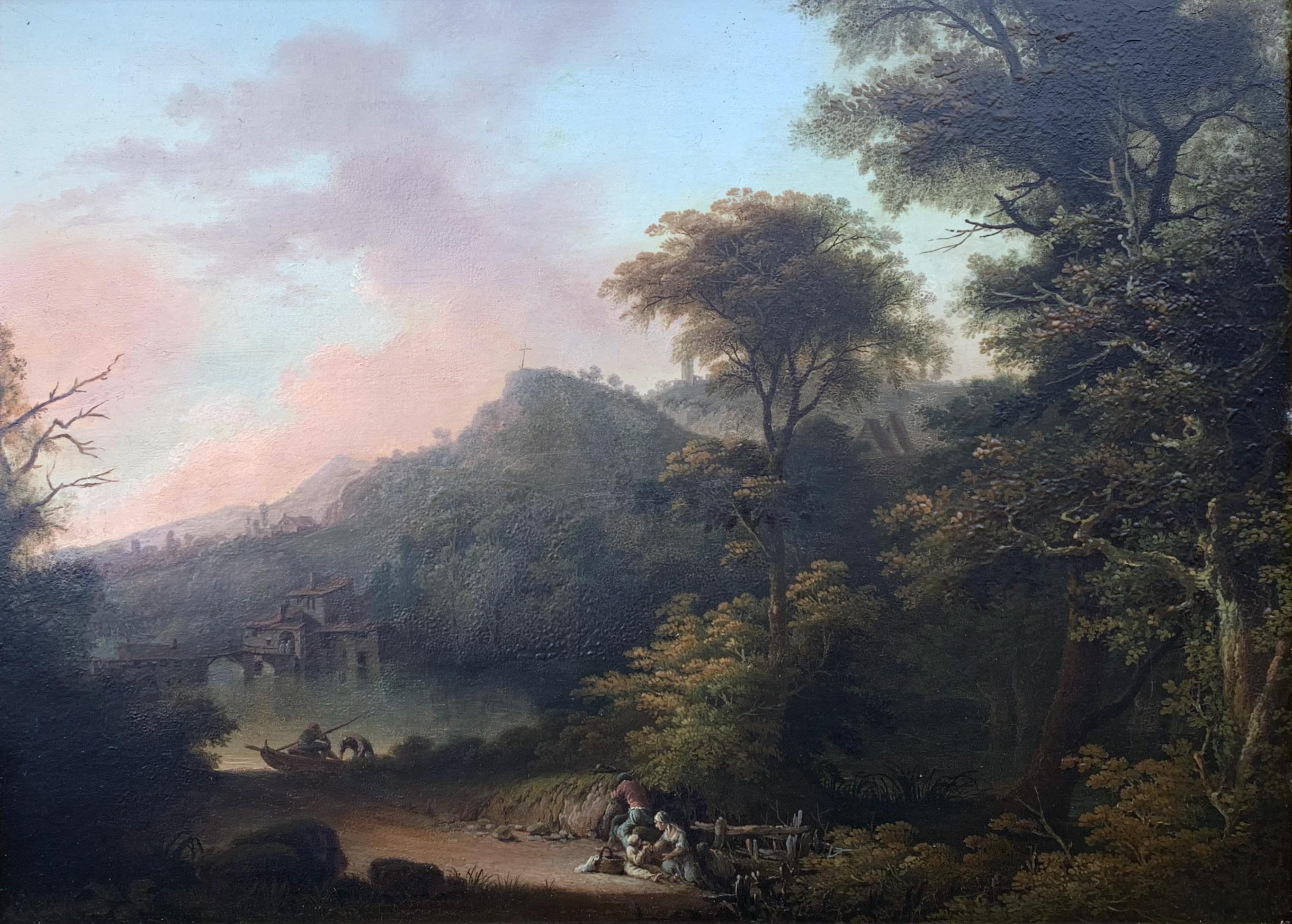 Paysage Lacustre Animé Att. Göbell Gerrit Hendrik (1786/1833) For Sale 1