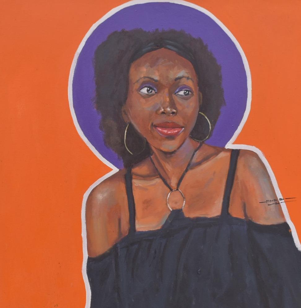 Abeni - Orange Portrait Painting by Gbemileke Blessing Adegboro