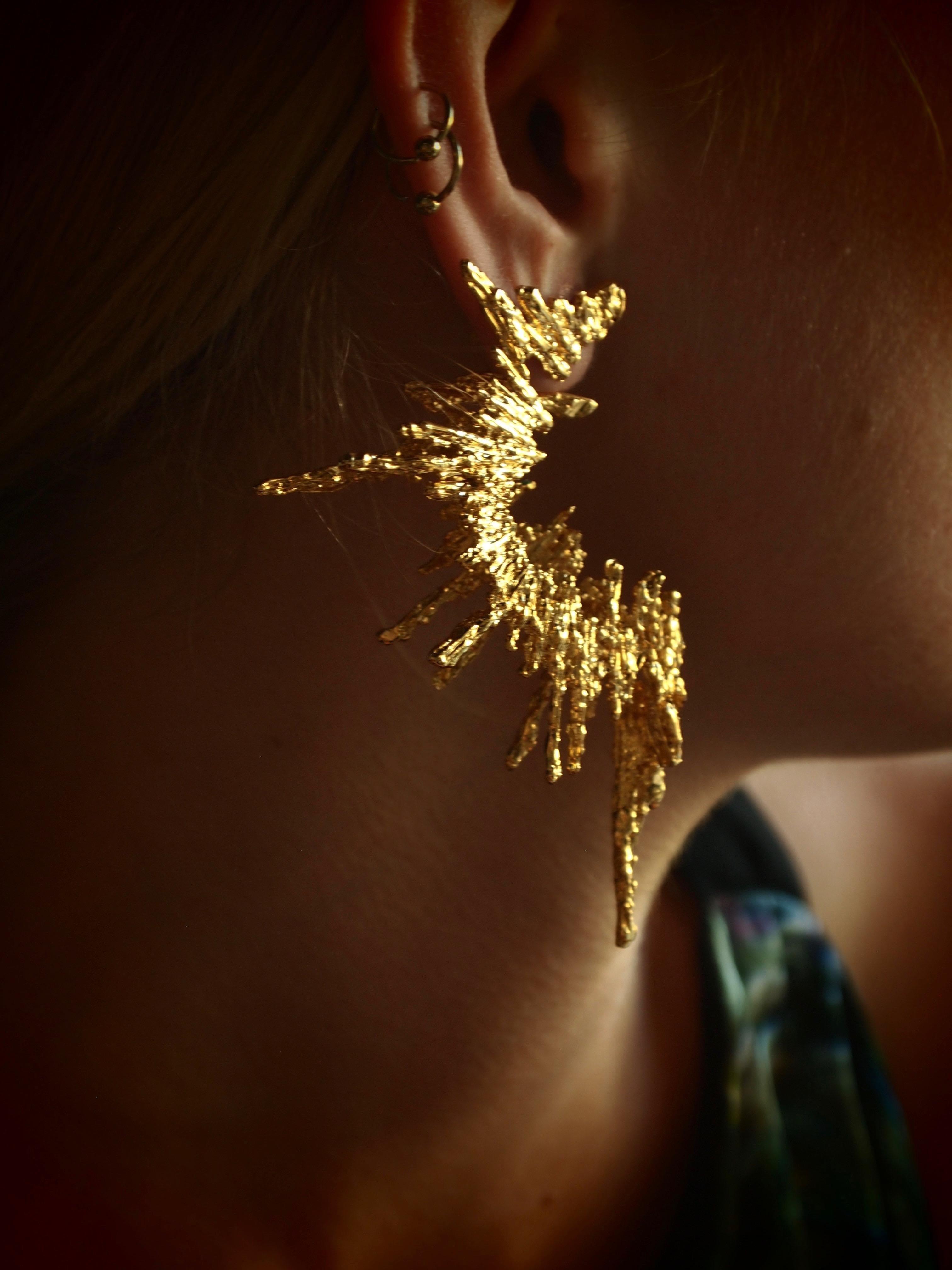 Women's or Men's GBGH Jewelry Parallax Earrings in 18k Plated Brass