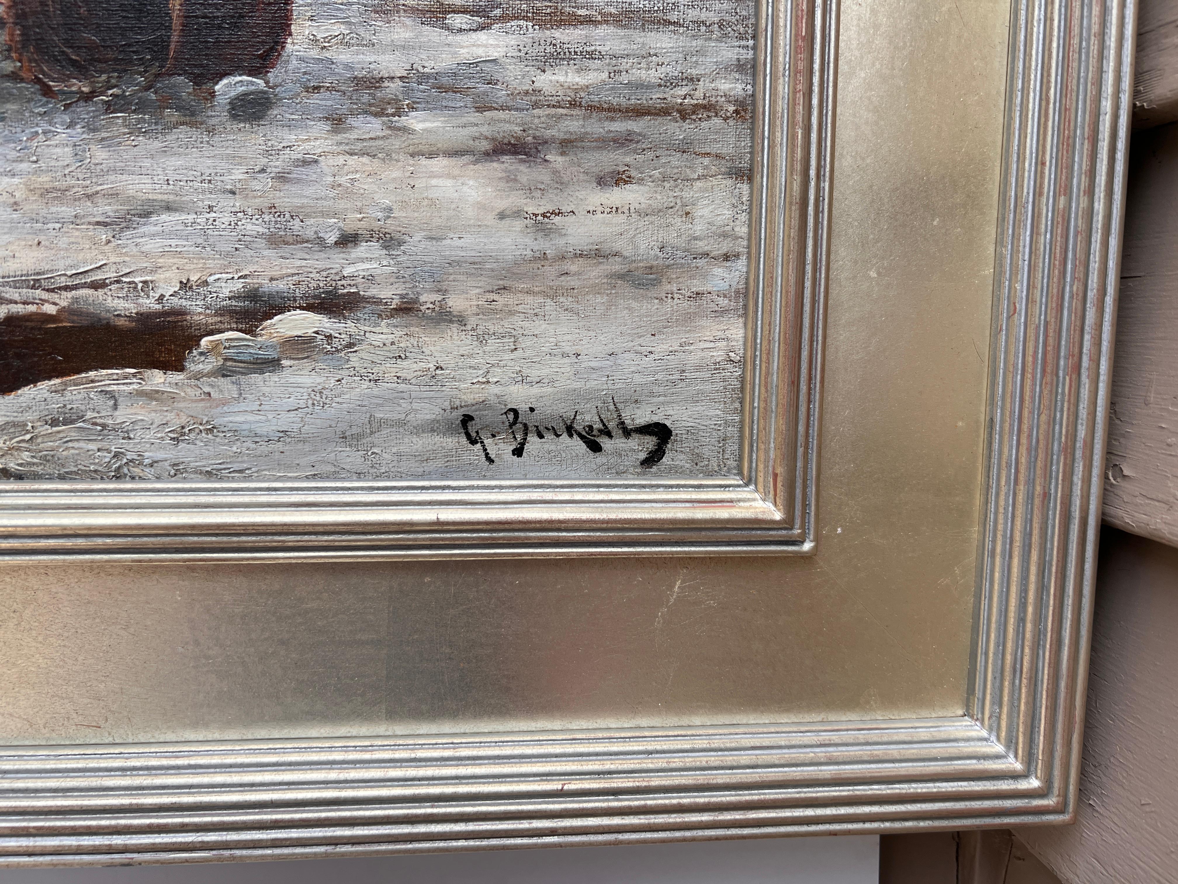 Grande Antico Olandese del 19° secolo A.I.C. G.Birkett pittura ad olio su tela Scena di genere Firmato 9