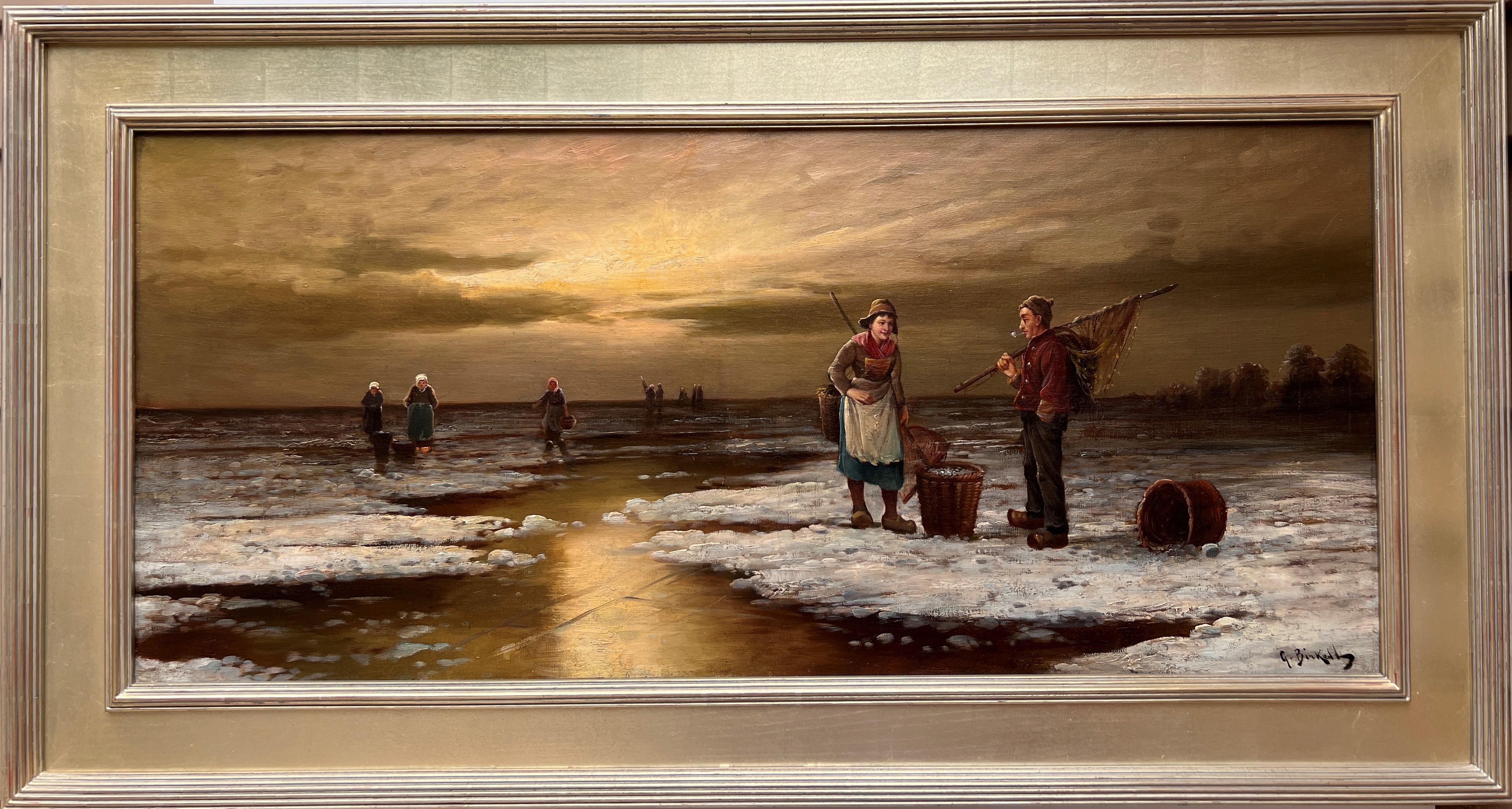 Large Antique 19th c. G.Birkett oil painting on canvas Genre scene Signed For Sale 1