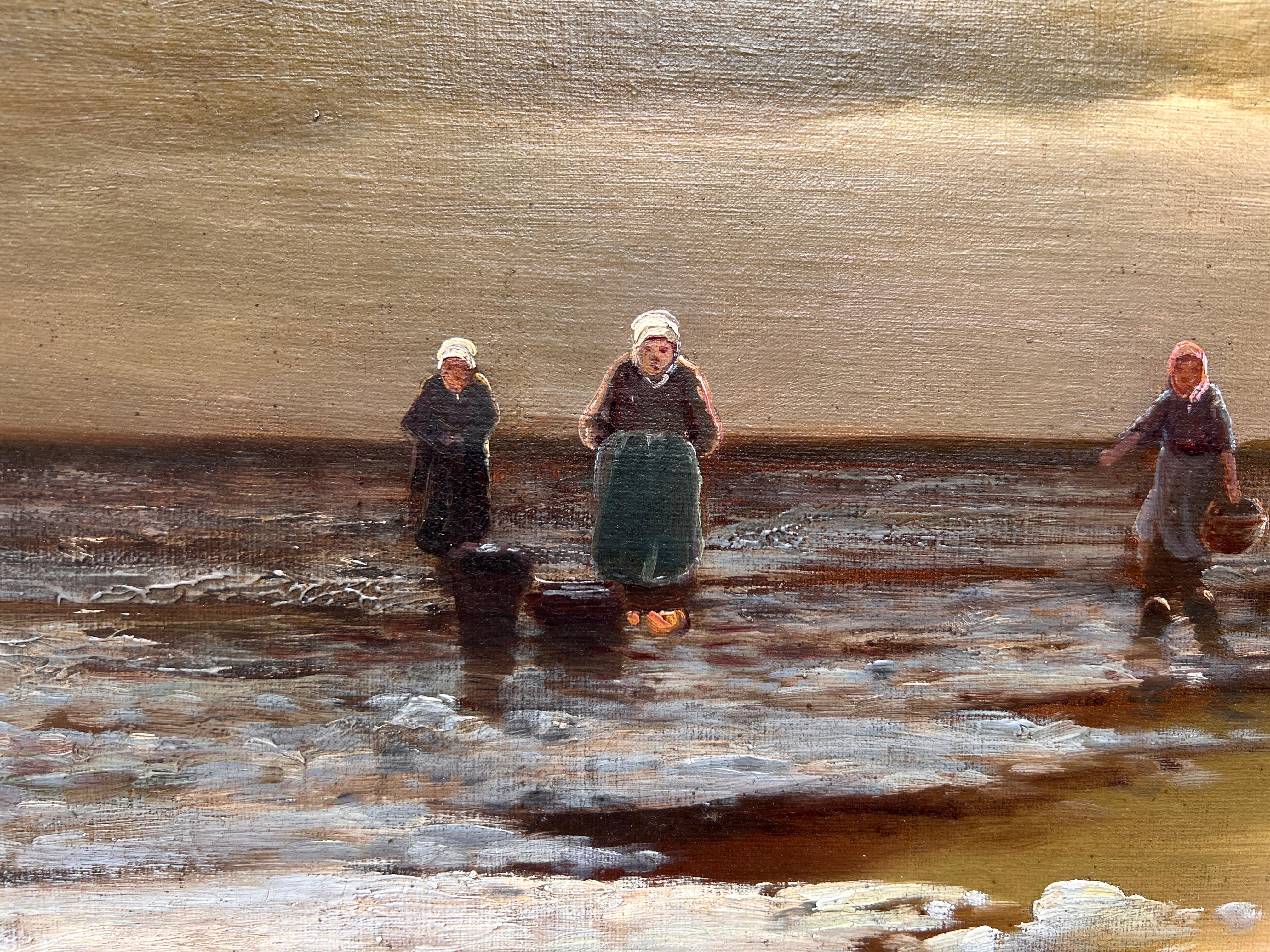 Grande Antico Olandese del 19° secolo A.I.C. G.Birkett pittura ad olio su tela Scena di genere Firmato 2