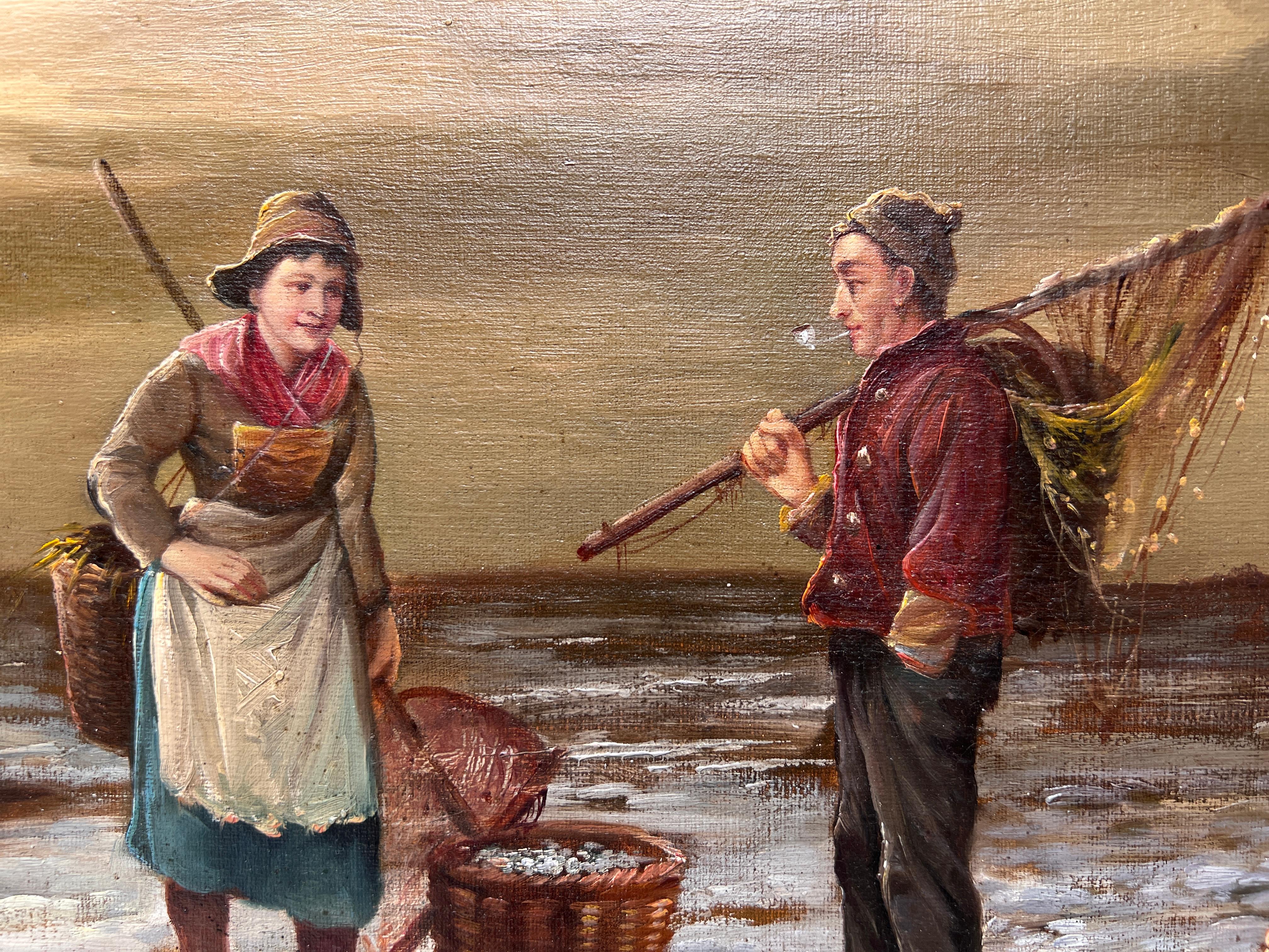 Grande Antico Olandese del 19° secolo A.I.C. G.Birkett pittura ad olio su tela Scena di genere Firmato 3