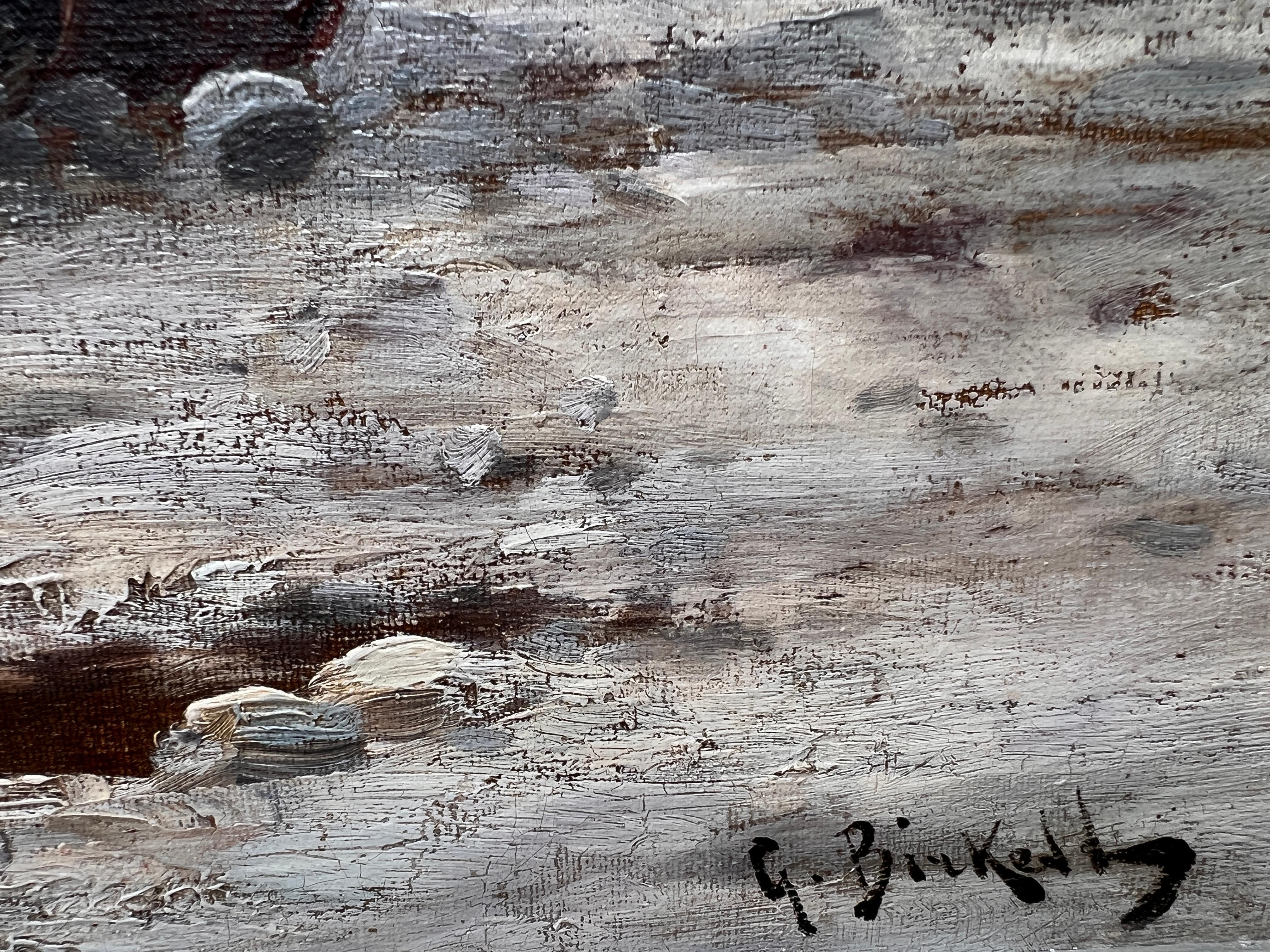 Grande Antico Olandese del 19° secolo A.I.C. G.Birkett pittura ad olio su tela Scena di genere Firmato 4