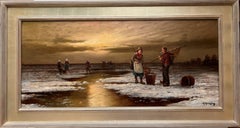 Large Dutch Antique 19th c. G.Birkett oil painting on canvas Genre scene Signed