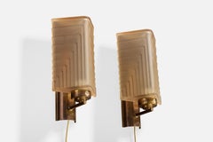 GBW, Wall Lights, Brass, Glass, Sweden, 1960s