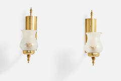 GBW, Wall Lights, Brass, Glass, Sweden, 1970s