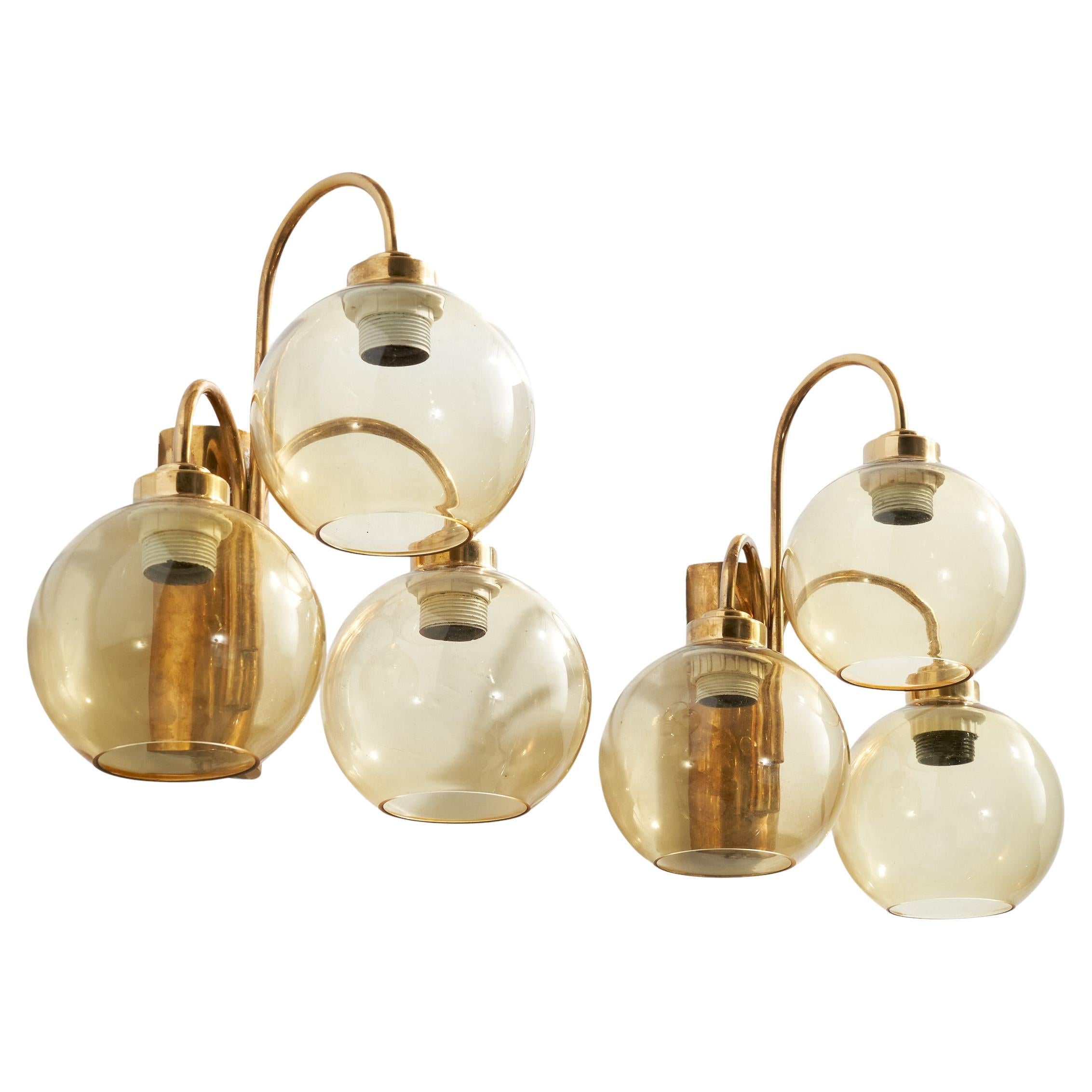 GBW, Wall Lights, Brass, Glass, Sweden, 1970s