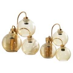 GBW, Wall Lights, Messing, Glas, Schweden, 1970er