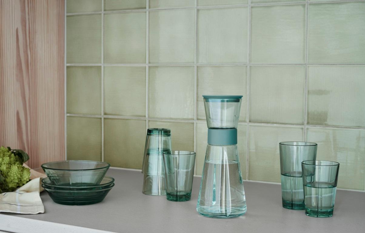 Turkish Gc Recycled Café Glass Clear Green 2 Pcs For Sale