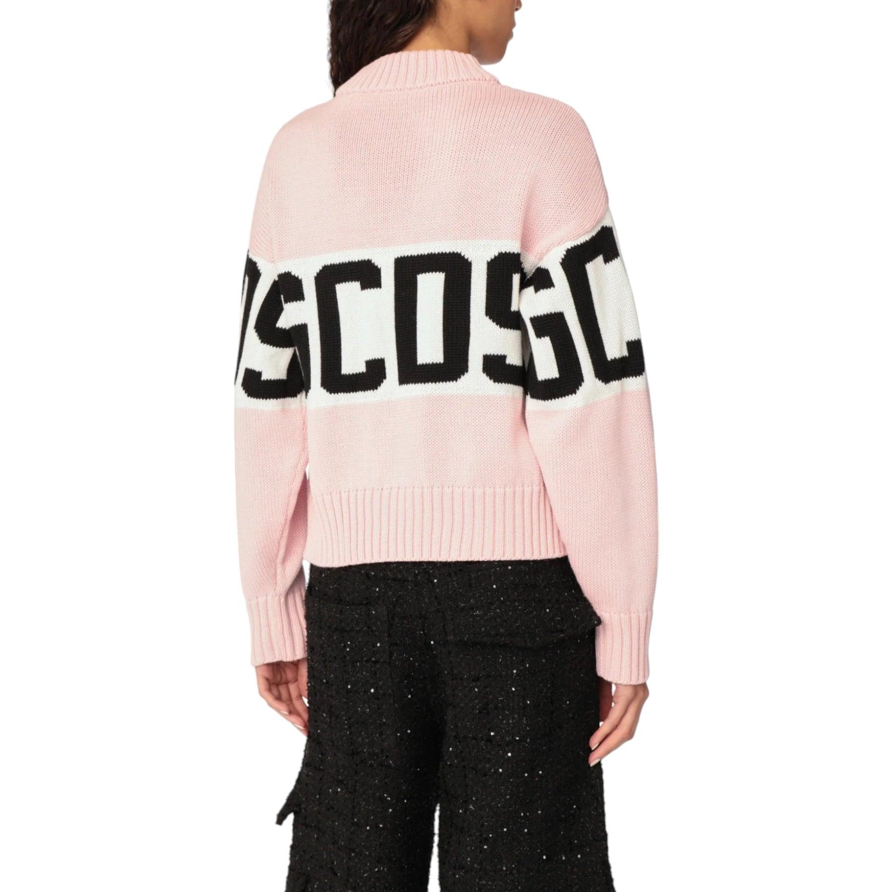 Blanc GCDS - Pull boxy rose à bandes de logo en laine en vente