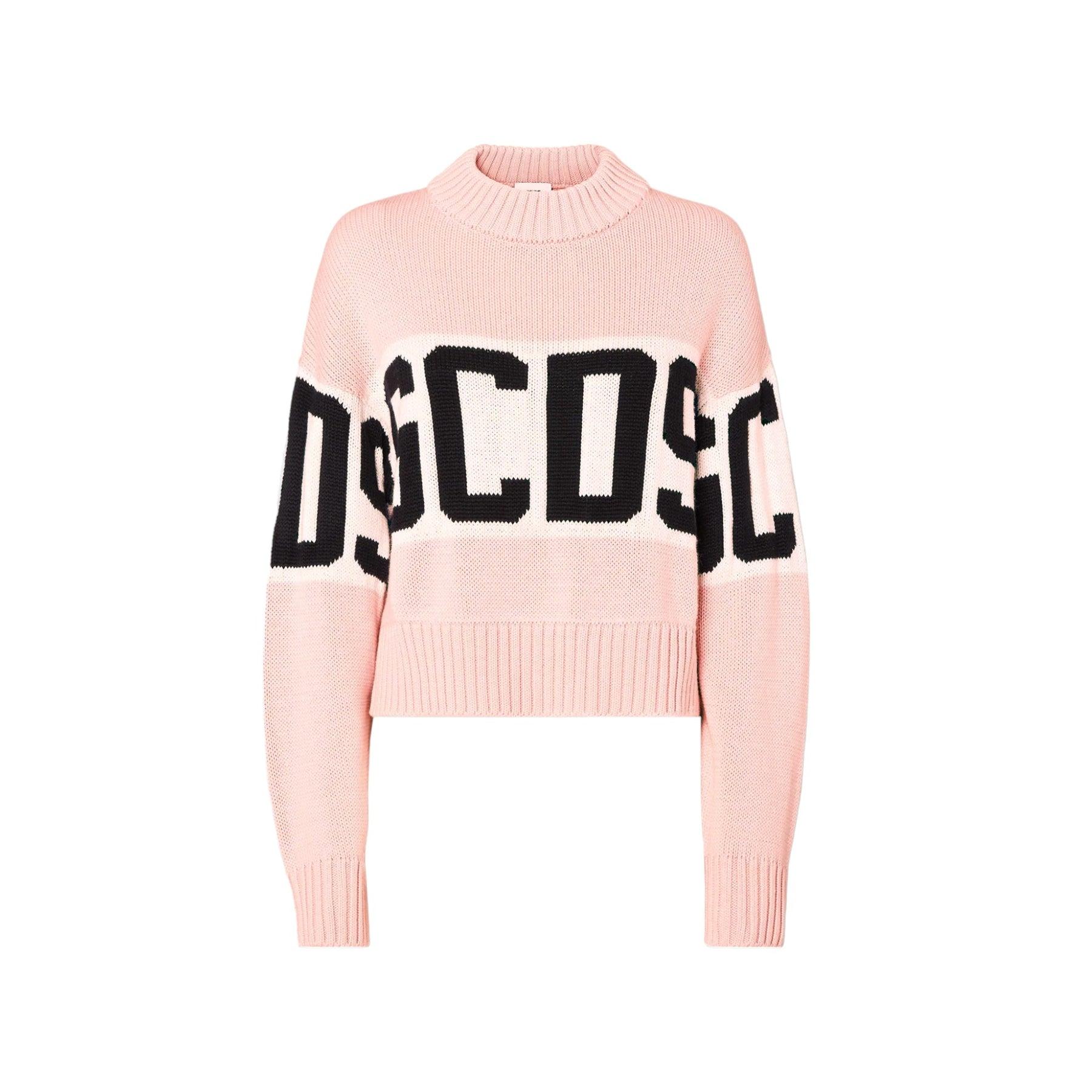 GCDS - Pull boxy rose à bandes de logo en laine