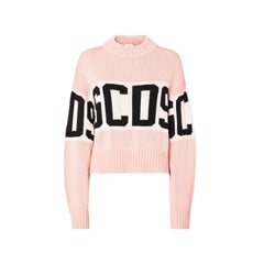 GCDS Maglione Boxy a fascia con logo in lana rosa