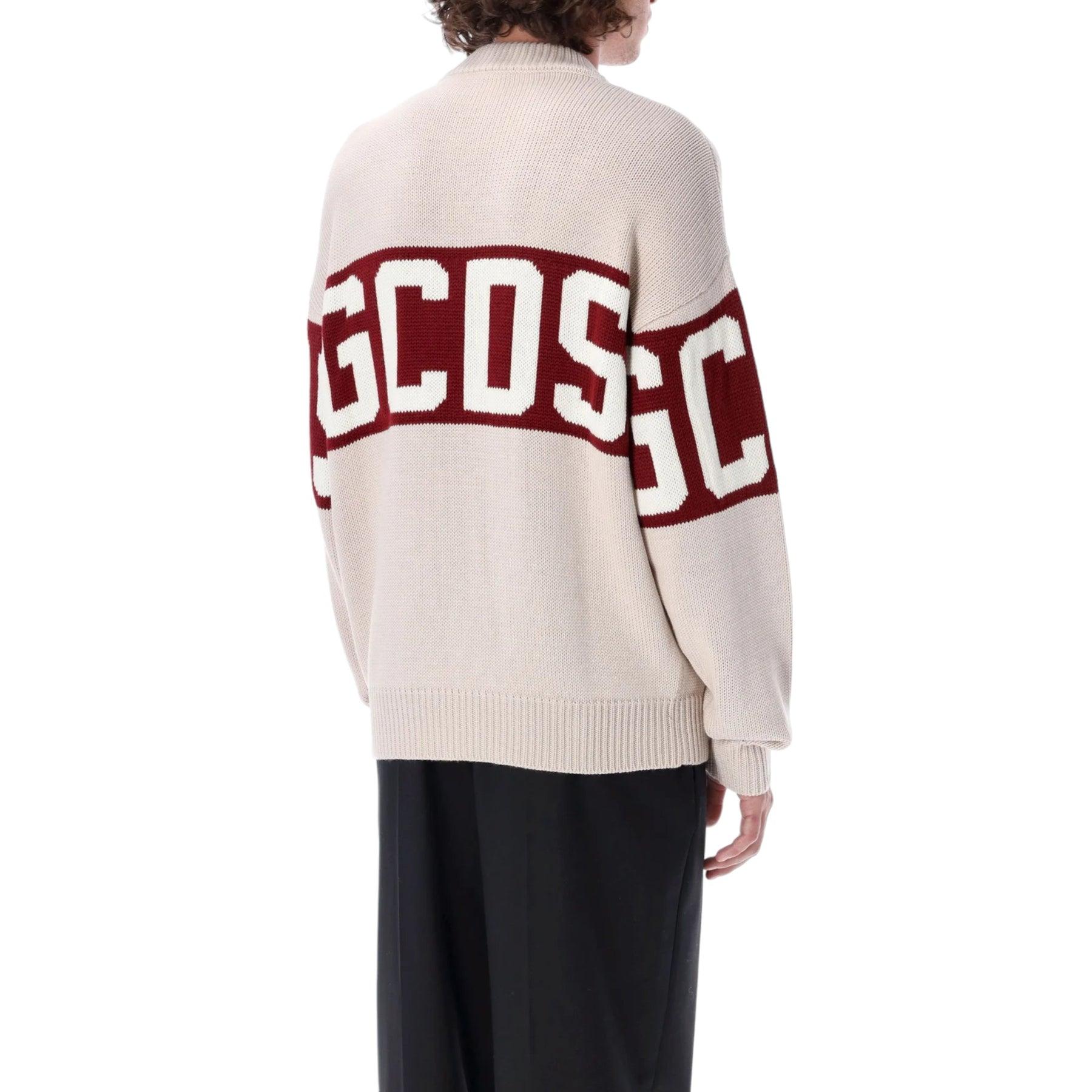 GCDS Wool Logo Band Sweater Beige In Excellent Condition For Sale In Los Angeles, CA