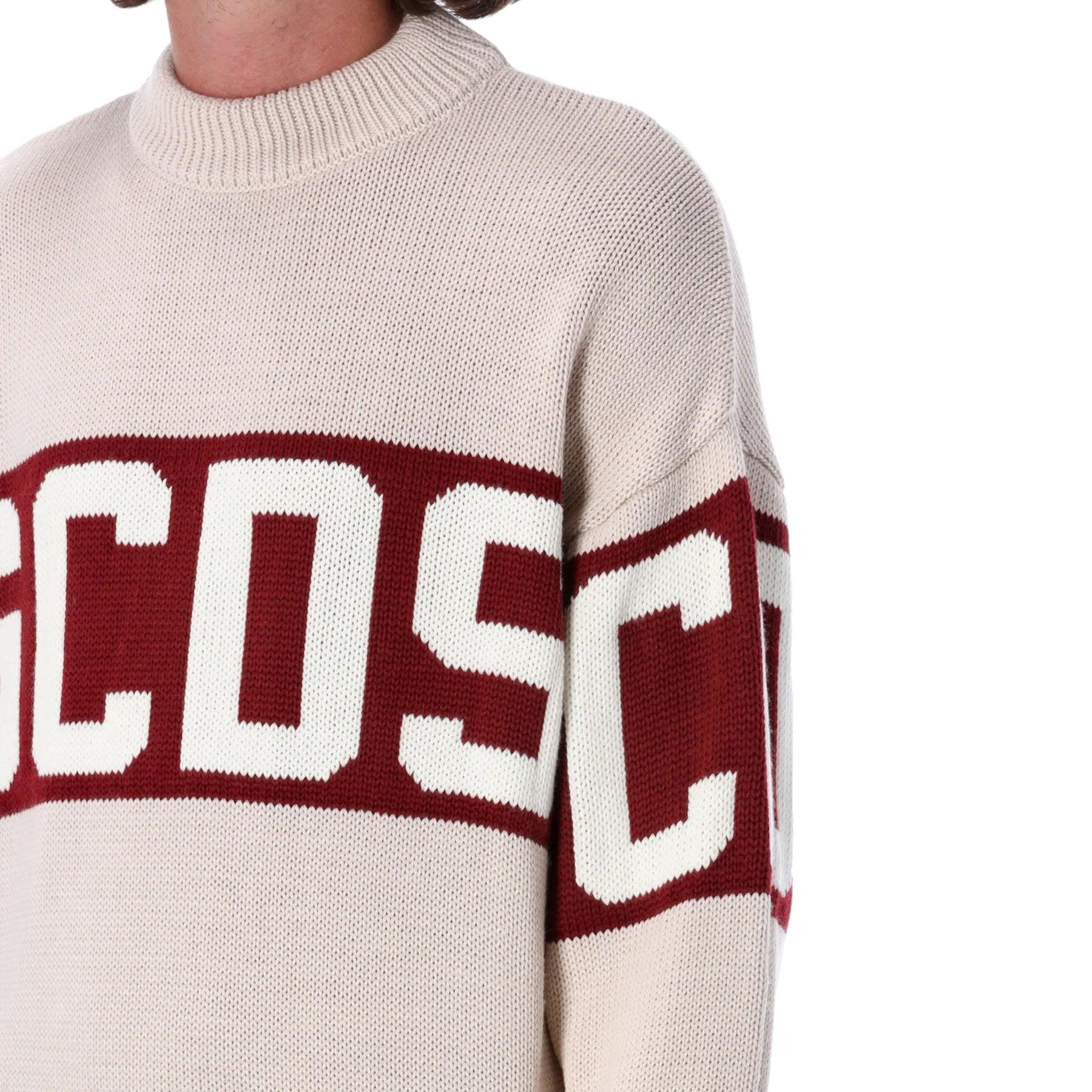 Men's GCDS Wool Logo Band Sweater Beige For Sale