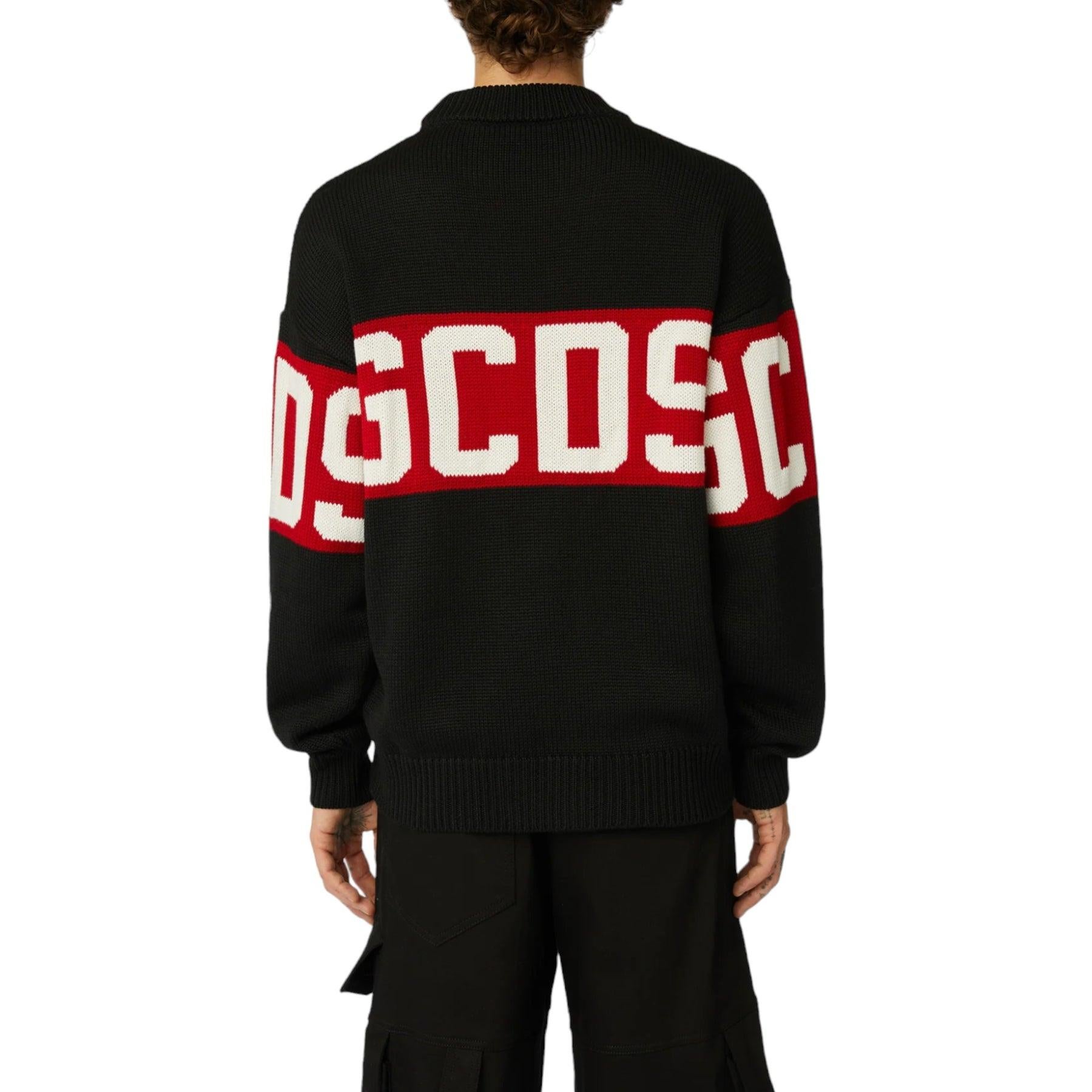 Noir Pull à bandes avec logo en laine GCDS Black Red M en vente