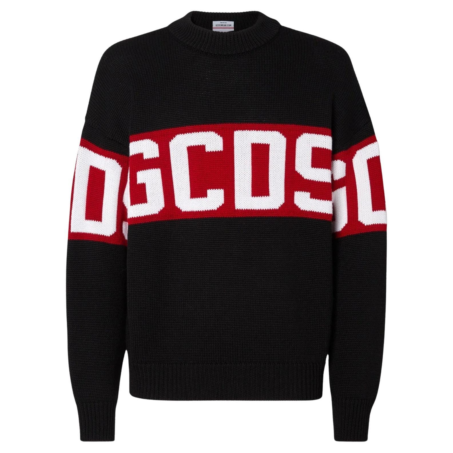 GCDS Maglione a fascia con logo in lana nero rosso M. I.