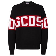 GCDS Wool Logo Band Sweater Black Red M