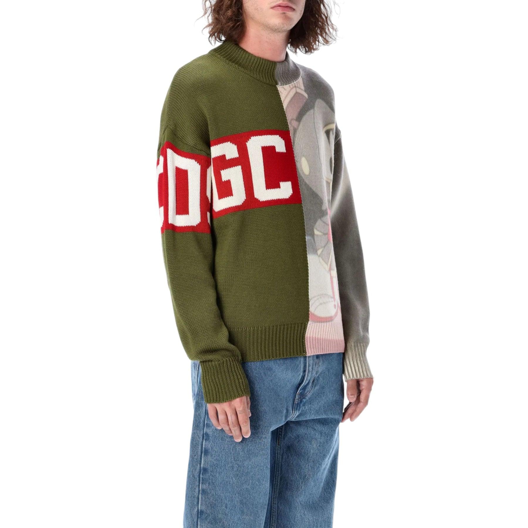 Grigio GCDS x Looney Tunes Maglione a fascia in lana con logo militare in vendita