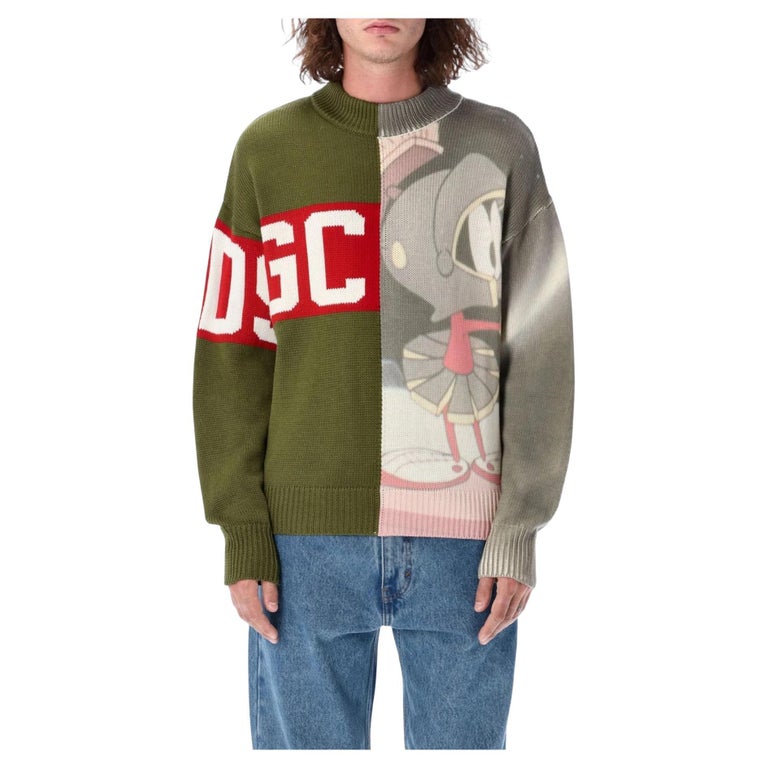 GCDS x Looney Tunes Wool Logo Band Sweater Military For Sale at