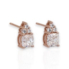 GCI Certified 2.21ct Diamonds Earrings in 18k Rose Gold