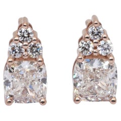 GCI Certified 2.21ct Diamonds Earrings in 18k Rose Gold