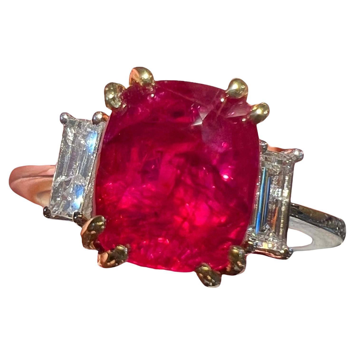 Bague en or 18 carats certifiée GCI, rubis naturel de 3,17 carats, diamants de 0,42 carat