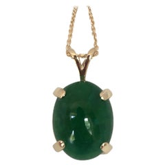 GCI Certified 6.90 Carat Fine Green Jadeite Jade Untreated Cabochon Pendant